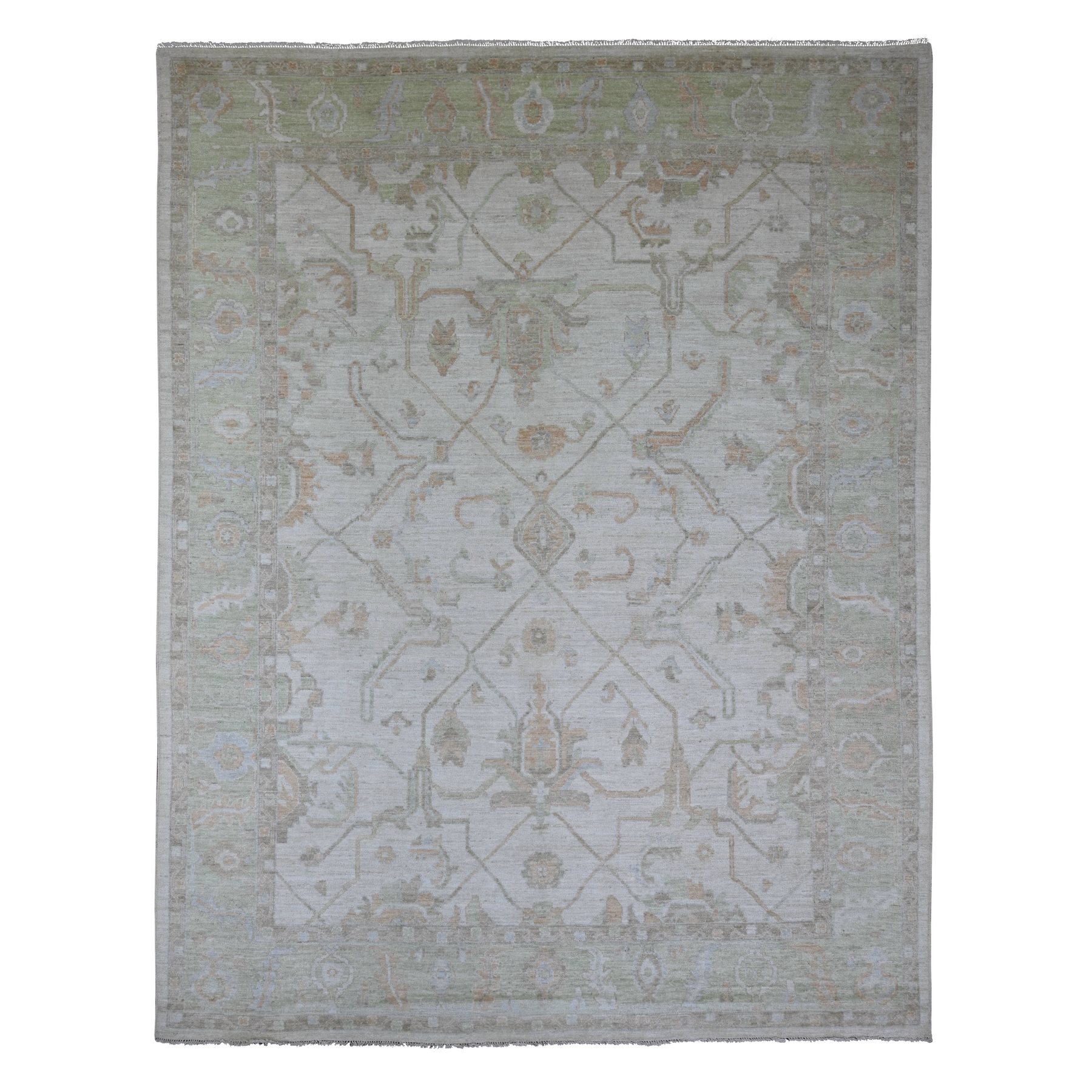 Cotton White, 100% Wool, Afghan Angora Oushak with All Over Design, Hand Knotted, Vegetable Dyes, Oriental Rug